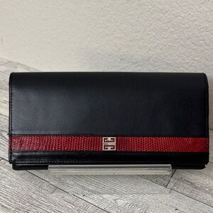 Givenchy Vintage Black Leather with Red Lizard Trim Wallet